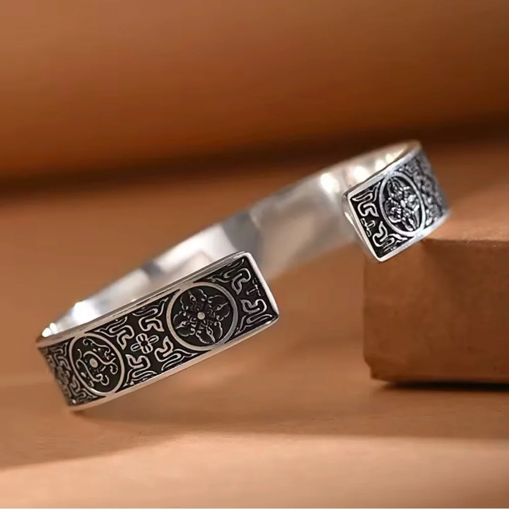 Sterling Silver Black Engraved Cuff Bracelet